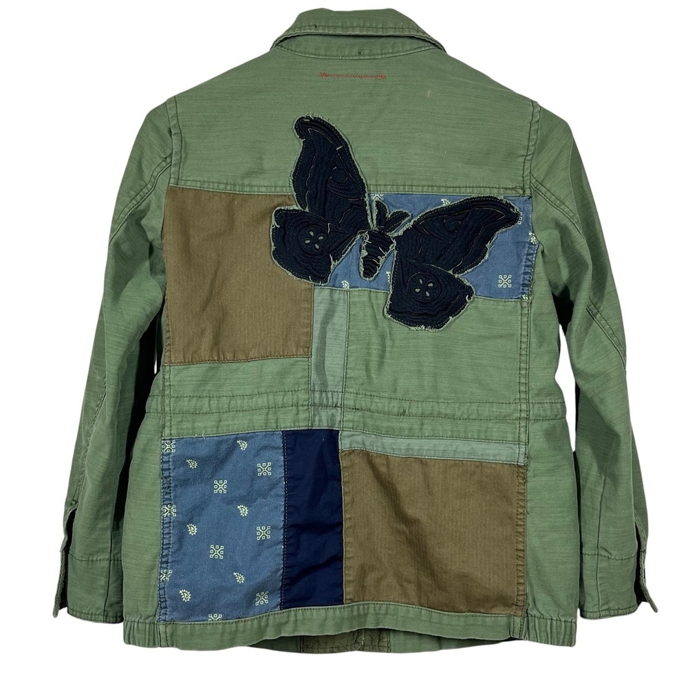 Hei Hei Butterfly Patchwork Field Jacket Size XS Army Green Boho Utility Grunge